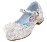Vorkhuaeri Zapatillas de Princesa para Niñas Elsa Tacones Altos Zapatos Baile Niños Zapatos Disfraz Princesa Adecuados Vestir Fiesta Cosplay Boda (C2-Silver,26)