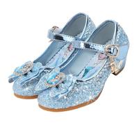 Vorkhuaeri Zapatillas de Princesa para Niñas Elsa Tacones Altos Zapatos Baile Niños Zapatos Disfraz Princesa Adecuados Vestir Fiesta Cosplay Boda (D1-Blue,34)