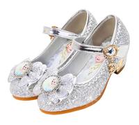 Vorkhuaeri Zapatillas de Princesa para Niñas Elsa Tacones Altos Zapatos Baile Niños Zapatos Disfraz Princesa Adecuados Vestir Fiesta Cosplay Boda (D2-Silver,31)