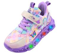 Vorkhuaeri Zapatos Elsa con Luces Niña, Zapatillas Princesa con Luz LED para Bebés Cumpleaños de Niña Casuales Tenis Deporte (A2-Purple,28)