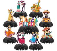 VorkiVecKi Decoraciones del Día de los Muertos, 9 piezas de mesa mexicana de panal de abeja para el Día de los Muertos, fiesta de calavera, suministros de vacaciones, adornos de esqueleto de guitarra