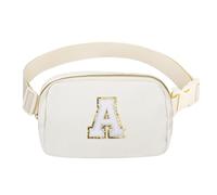 VOROLO Riñonera cruzada con correa ajustable para mujeres y hombres, Letra A blanca, 7.5 x 1.5 x 5 inches, 1 paquete de letra inicial blanca