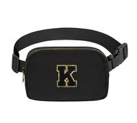 VOROLO Riñonera cruzada para mujeres y hombres, bolsa de cinturón de regalo para mujeres, riñonera con correa ajustable para deportes, Letra K negra, 1 paquete de letra inicial negra