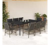 Vorpalize Juego de muebles de jardín de 9 piezas, con cojines de polirratán, color gris, para terraza, balcón y juego de muebles de jardín con marco de acero resistente y funda extraíble