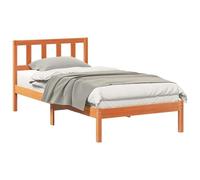 Vorpalize Marco de cama marrón encerado 100 x 200 cm madera maciza de pino para dormitorio con somier de láminas de madera duradera, moderno, fácil montaje, soporte estable para colchones