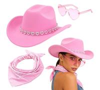 VorPrillynt Sombrero Vaquera 3 Piezas Sombrero de Vaquero Accesorios Sombreros Vaquero del Oeste Traje Sombreros Vaquera con Pañuelo Cuadrado y Gafas para Disfraz Vacaciones Fiesta 8