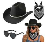 VorPrillynt Sombrero Vaquera 3 Piezas Sombrero de Vaquero Accesorios Sombreros Vaquero del Oeste Traje Sombreros Vaquera con Pañuelo Cuadrado y Gafas para Disfraz Vacaciones Fiesta 2