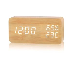 VORRINC Despertador Digital de Madeira LED relógio Despertador de viagem com 3 alarmes/indicador de Temperatura/humidade, 3 brilho, Mesa de cabeceira Quarto