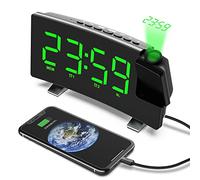 VORRINC Radio Despertador Digital Proyector, FM Reloj de Proyección, Despertadores Digitales, Reloj de Pantalla Curva LED de 7 Pulgadas y Atenuador, Alarma Dual, Puerto USB, 12/24 Hora, Snooze