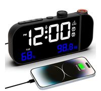 VORRINC Reloj despertador con proyección, radio despertador digital de 15 pulgadas con números grandes/alarmas dobles/repetición/temperatura/humedad/brillo y ajuste de volumen, puerto de carga USB C