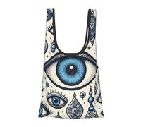 Vortithora Blue-Greece-Evil-Eye - Bolsa de compras plegable reutilizable para uso diario
