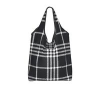Vortithora Bolsa de compras plegable a cuadros blancos y negros, reutilizable, bolsa de compras impermeable