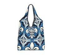 Vortithora Bolsa de compras plegable azul con flor de lis, reutilizable, bolsa de compras impermeable