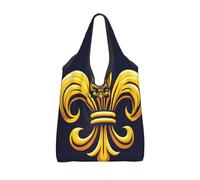 Vortithora Bolsa de compras plegable azul flor de lis-oro, reutilizable, bolsa de compras impermeable
