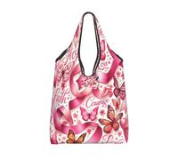 Vortithora Bolsa de compras plegable con diseño de mariposas y cáncer de mama, reutilizable, bolsa de compras impermeable