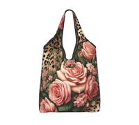 Vortithora Bolsa de compras plegable con estampado de leopardo, elegante, rosa, reutilizable, bolsa de compras impermeable