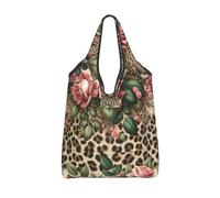 Vortithora Bolsa de compras plegable con estampado de leopardo salvaje y rosa, reutilizable, bolsa de compras impermeable