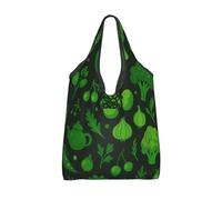Vortithora Bolsa de compras plegable con patrón de vegetales verdes, reutilizable, bolsa de compras impermeable