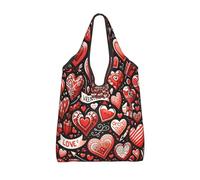Vortithora Bolsa de compras plegable de San Valentín, reutilizable, diseño de corazón rojo e impermeable