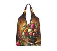 Vortithora Bolsa de compras plegable, elegante, floral, café, reutilizable, impermeable, para la compra