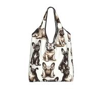 Vortithora Bolsa de compras plegable reutilizable con dije de bulldog francés, bolsa de compras impermeable