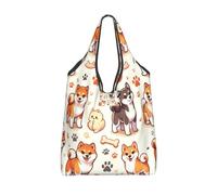 Vortithora Bolsa de compras plegable Shiba-Inu-Akita-Footprint reutilizable, bolsa de compras impermeable