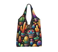 Vortithora Bolsa de compras plegable y reutilizable con diseño de cactus y plantas, impermeable
