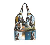 Vortithora Bolsa de compras plegable y reutilizable, diseño de bulldog-Jump