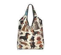 Vortithora Bolsa de la compra plegable de la época victoriana de los perros salchicha, reutilizable, bolsa de compras impermeable