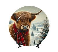 Vortithora Christmas-Highland-Cow - Plato decorativo de 10 pulgadas con soporte, elegante placa de pared para decoración del hogar
