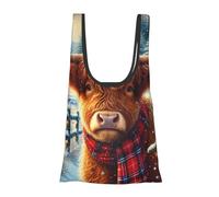 Vortithora Highland-Cow-Christmas - Bolsa de compras plegable reutilizable, bolsa de comestibles portátil para uso diario