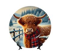 Vortithora Highland-Cow-Christmas - Plato decorativo de 10 pulgadas con soporte, elegante placa de pared para decoración del hogar