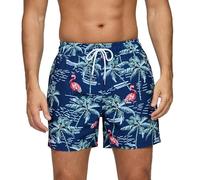 Vorvowry Bañador Hombre Secado Rapido Respirable Traje de Baño Estampado Ligero Boxer Calzones Bano para Natacion Playa Surf de Bolsillo con Cremallera Flamenco de Coco L