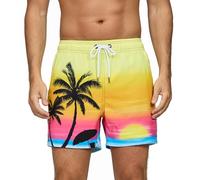 Vorvowry Bañador Hombre Secado Rapido Respirable Traje de Baño Estampado Ligero Boxer Calzones Bano para Natacion Playa Surf de Bolsillo con Cremallera Cocotero Amarillo M
