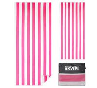Vorvowry Toalla Playa Grande Microfibra Hombre Mujer Ligera Secado RáPido Toalha Praia Impresión a Doble Cara para Viajes Natación Deportes con Bolsa de Malla de 80×180cm Rayas Rosas 1PC