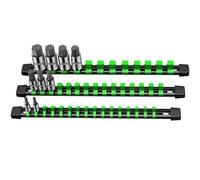 VORXEON 3 Piezas Soporte para Llaves de Vaso juego de 1/4 3/8 1/2 Pulgada, organizador de llaves de vaso con abrazaderas de resorte abs para bricolaje mecánicos (verde)