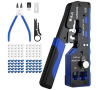 VORXEON Crimpadora RJ45 CAT7 RJ11 RJ12 para Cable de Red Ethernet CAT5/CAT5E/CAT6/CAT6A/ Herramientas de Crimpado 8P+6P con 50pcs de Conectores Cat6 50pcs de Protectoras