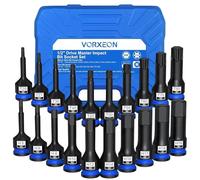 VORXEON Juego de llaves de vaso de impacto TORX + ALLEN 20PCS de acero 1/2 hexagonal S2 métrico 5-19mm/Torx T25-T80 con sistema anti-caída para mecánicos profesionales y entusiastas del bricolaje