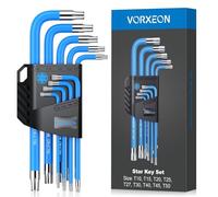 VORXEON Juego de llaves hexagonales Torx T10-T50, 9 unidades, juego de llaves angulares de acero Cr-V y soporte plegable de acero S2 y código de color para reparación de bicicletas, coches, motos