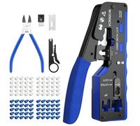 VORXEON Pinza Crimpadora RJ45 para Cat7 Cat6 Cat5 Cat5e Alicates de Terminales RJ45 RJ11 Herramienta para Trabajar con Cables de Red y Telefoníacon 6p8p Conectores Pasantes Cat6 50PCS y Fundas