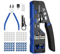 VORXEON Pinza Crimpadora RJ45 y RJ11 para Cable de Red Ethernet CAT5/CAT5E/CAT6/CAT6A/ Kit de Herramientas de Crimpado 8P+6P con 50 piezas de conectores RJ45 Cat6, 50 piezas de cubiertas protectoras