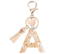 Vorysum Colgante en Forma de Corazón - Llavero con Letra Inicial para Niña - Regalo para Mujer con Borla Dorada