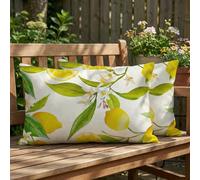 Vorysum juego de 2 fundas de cojín impermeables de lino - patrón de limón de verano al aire libre - frutas y hojas de limón - 30x50 cm - Funda de cojín repelente al agua para jardín, balcón, camping