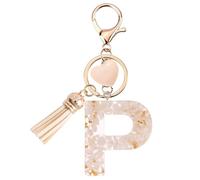 Vorysum Llavero para niña - Colgante en forma de corazón - Llavero con letra inicial llavero de niña - Regalo para mujer llavero de mujer con borla dorada, beige