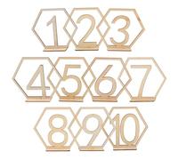 VOSAREA 10 Piezas Números de Mesa Número de Mesa Hexagonal de Madera Beige, se Mantiene de Pie y Fácil de Leer, para Recepción de Boda y Fiesta