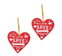 VOSAREA 4 Piezas de Etiquetas de Madera Rojo Forma de Corazón para Manualidades, Diseño Hueco Ligero y Resistente, Adecuado para Decoración y Scrapbooking