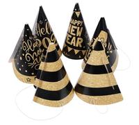 VOSAREA 6 Sombreros de Papel Manufactura Negro y Dorado Diseño Cónico para Fiesta de para Celebraciones y Accesorios de Fiesta