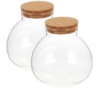 VOSAREA Botellas Ecológicas para Micropaisajismo 2 Piezas 15X16 CM Vidrio Transparente Tapón de Corcho para Terrarios Decoración del Hogar y Manualidades Musgo