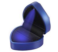 VOSAREA - Caja de anillo de boda brillante de terciopelo con forma de corazón con luz LED, decoración de San Valentín, boda, cumpleaños, rojo (azul)