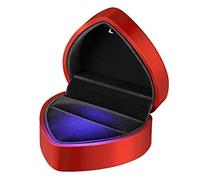 VOSAREA - Caja de Anillo de Boda Luminosa de Terciopelo, Forma de corazón con luz LED, decoración de San Valentín, Boda, cumpleaños, Color Rojo